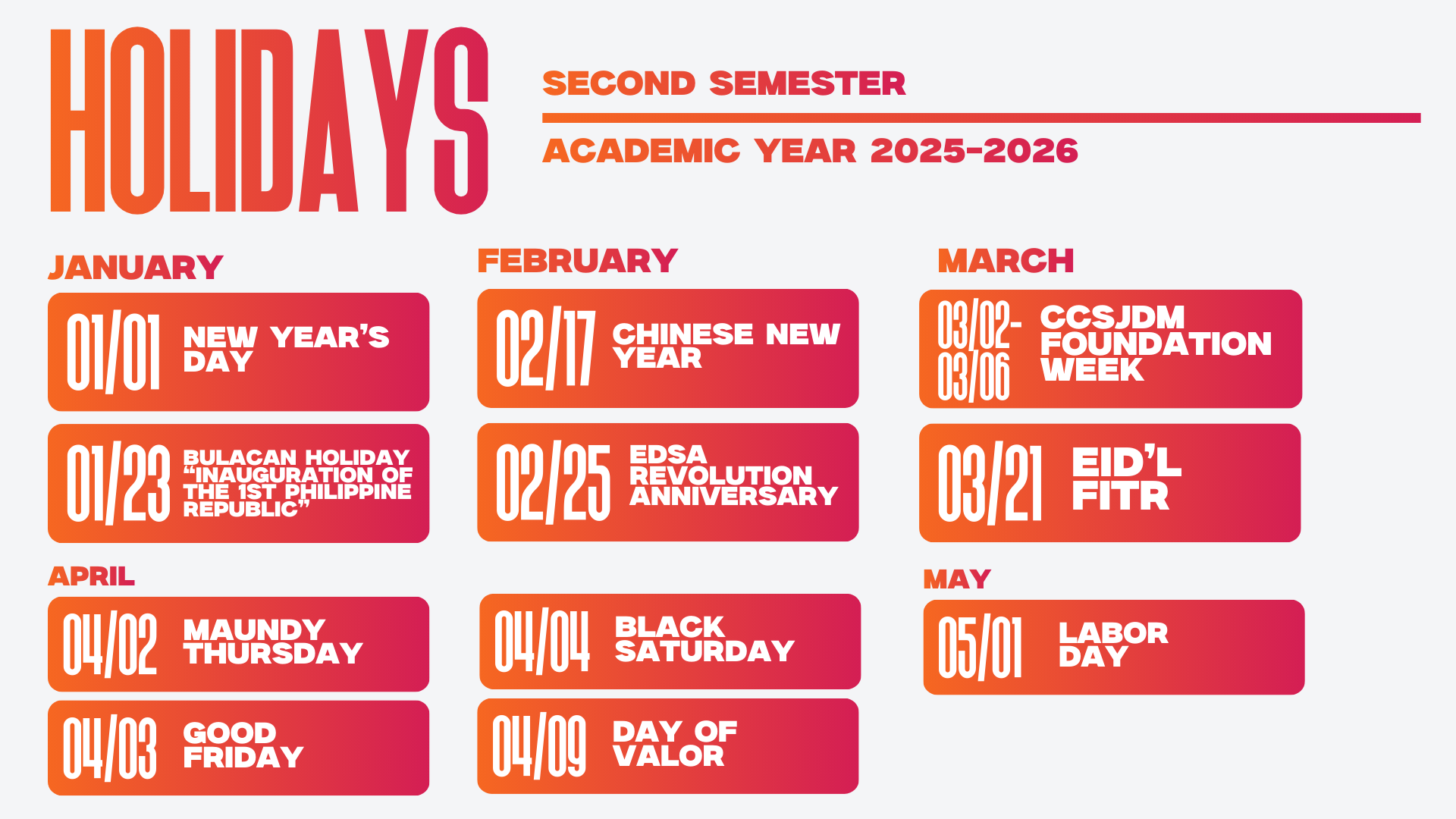 Academic Calendar Page